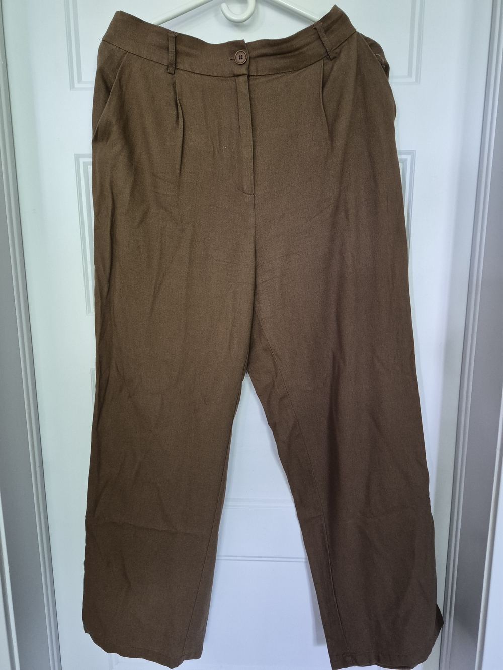 Ardene Brown Linen Blend  High Waisted Pleated Wide Leg Pants